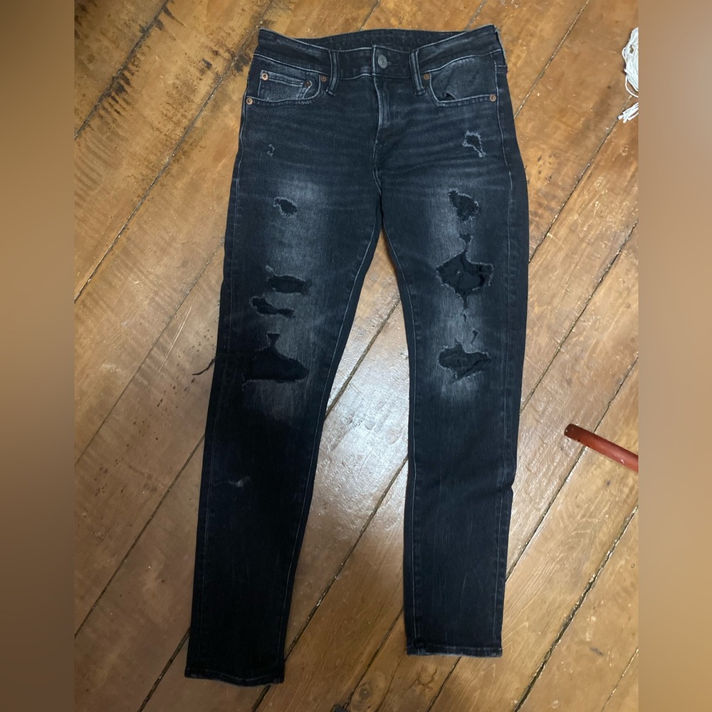 American Eagle Black Ripped Skinny Jeans